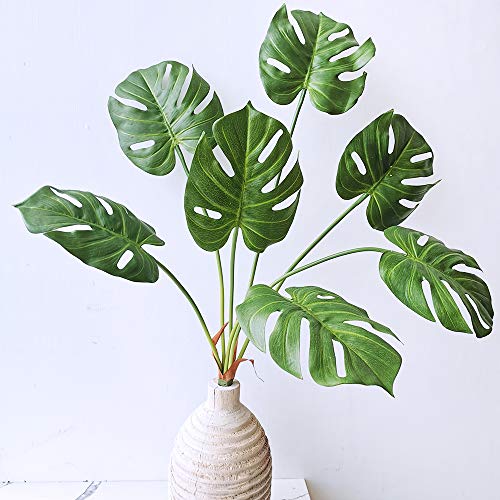 Winlyn Artificial Tropical Monstera Palm Leaves Plant Tree Faux Real Touch Split Philodendron Monstera Palm Leaf Tree 27.5" Tall For Tropical Wedding Floral Arrangement Indoor Outdoor Decor #TOP3