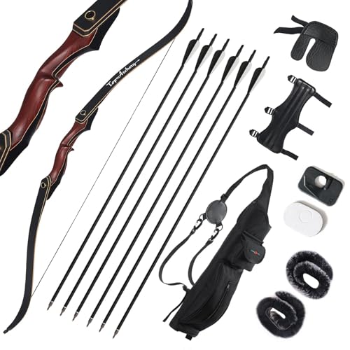60 Zoll Recurvebogen Set Erwachsene,Pfeil und Bogen Set Bogenschießen Sportbogen Set 30-50 Lbs Rechte Hand Für Erwachsene Schießübungen (45 lbs)