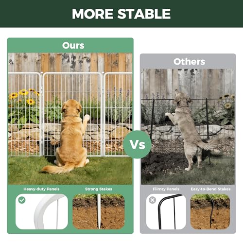 Image of FXW Garden Fence Outdoor for the Yard - 40in(H) x 18.2ft(L) Heavy Duty Metal Animal Barrier for Dog, No Dig Decorative Dog Fence, 8 Panels, White
