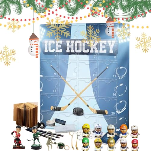 livre Calendrier de l'Avent Hockey sur Glace 24 Jours | Compte à Rebours Ornements Sportifs | Figurines de Joueurs Collectibles Décor Noël | Cadeau Garçons Adolescents Famille École Fête