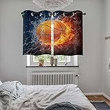 Basketball Curtains for Boys Bedroom, 2 Panel Kitchen Curtains Flame Water and Fire Basketball Room...