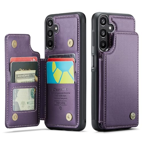 Vinich for Samsung Galaxy A15 Case with Card Holder, for Samsung A15 Wallet Case for Women Men with RFID Blocking, Durable Kickstand Shockproof Phone Case for Galaxy A15 5G, Purple