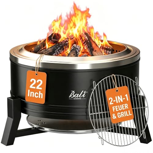 BALI OUTDOORS 22 inch Smokeless Firepit Outdoor, Outdoor Fire Pit Patio with Ash Pan, Portable Fire Pit Wood Burning