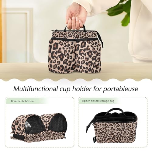 Image of Leopard Print Portable Suitcase Drink Holder with Handle - Free Hands Travel Luggage Cup Caddy Bag Carrier