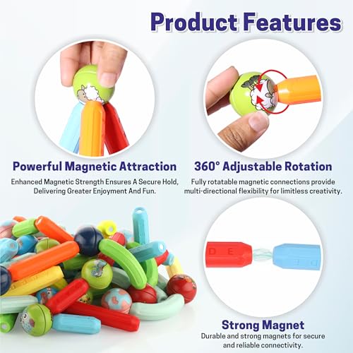 Image of Chanak 36 PCS Magnetic Sticks Building Blocks for Kids & Toddlers - Magnet Stick with Balls, Educational STEM Learning Safe Magnet Stick Construction - Montessori Magnetic Toy for Boys & Girls Age 3+
