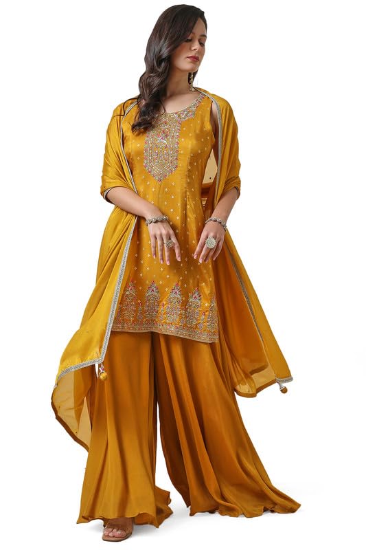 Soch Abito da donna in broccato Zari senape con Dupatta
