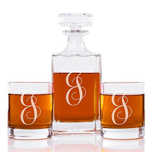 Abby Smith Lavish Style Initial Whiskey Decanter and Rocks Glass Set, Letter J