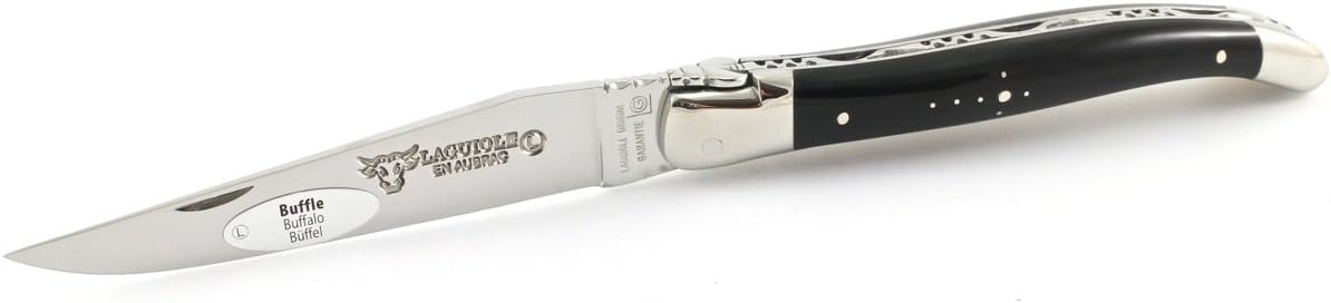 Laguiole en Aubrac Handmade Knife 12 cm L0212BUI Buffalo Horn Handle, Blade and Bolsters Stainless Steel