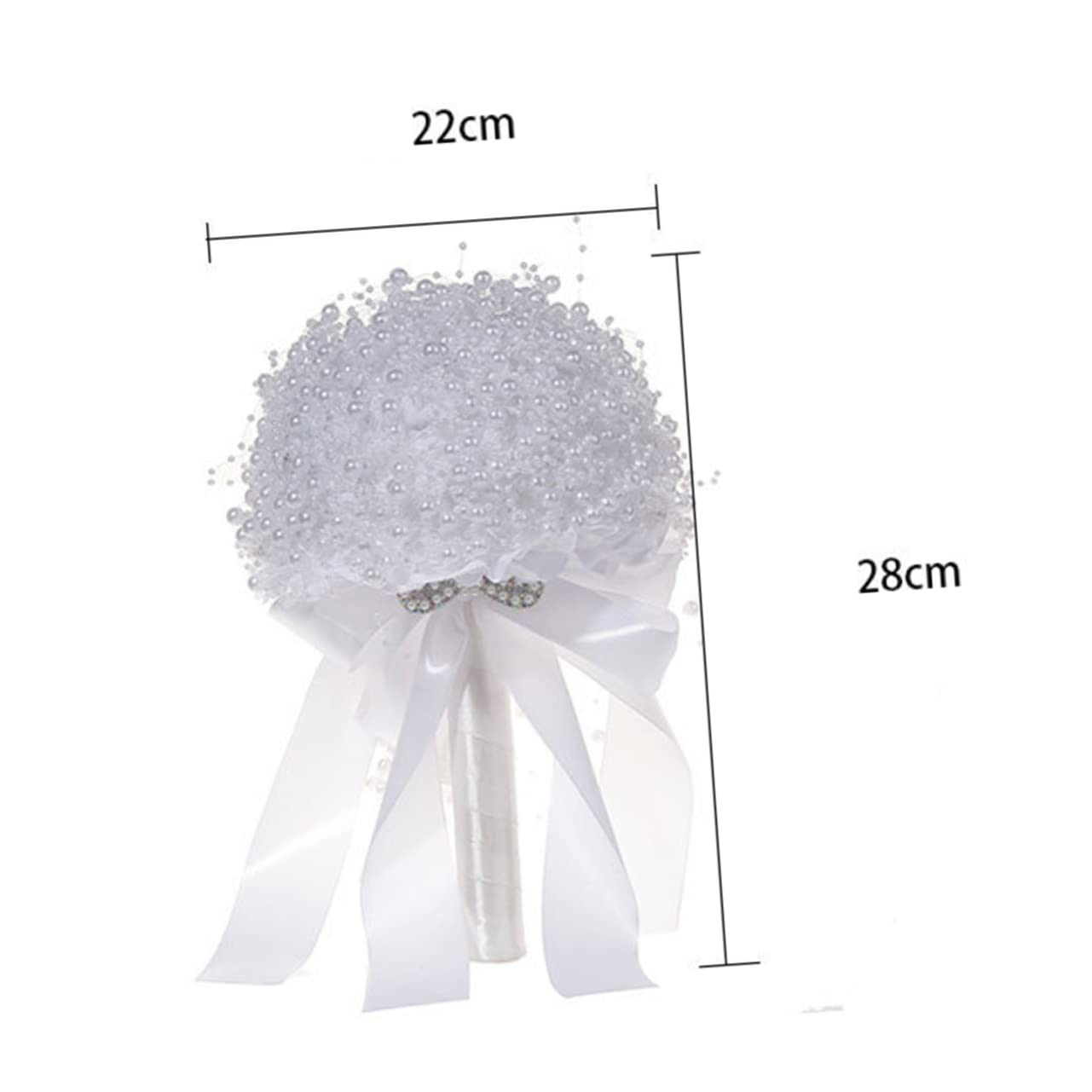 Ciieeo Bouquet Sposa Matrimonio in Perle Artificiali Bianco | Celebrazioni Nuziali e Feste, Elegante Composizione da Portare, Idea Scenica per Sposa