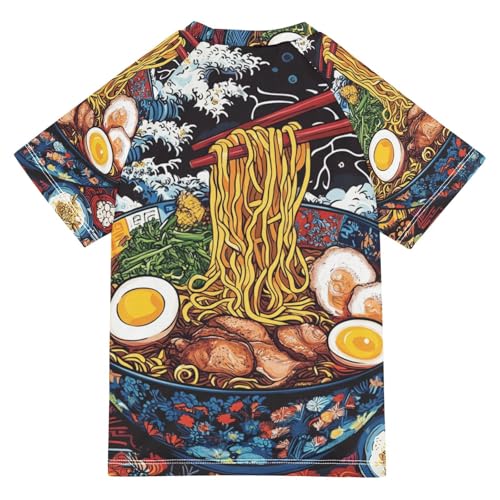 Boys Swing Shirts Noodle Ramen Wave Egg Rashguard Short Sleeve Kids T-Shirts Sun UPF 50+2