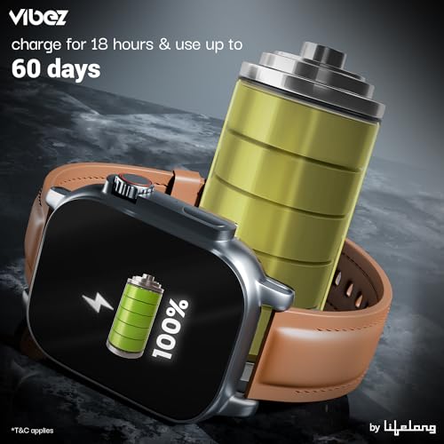 Image of Vibez by Lifelong Premium Luxury Smart Watch for Men - 60 Day Battery 950mAH - 2.02 Ultra HD Display & 900 NITS Men's Smartwatch - Stainless Steel Dial & BT Calling (Pacific,Brown)