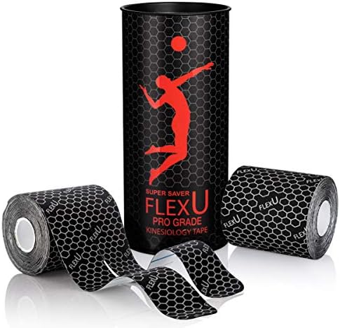 FlexU Kinesiology Tape: Pro-Grade Y Shape for Ultimate Support. Pre-Cut, Hypoallergenic, Latex-Free. Perfect for Shoulders, Knees, Lower-Back, and Ankles. 2 Rolls Pack (Black)
