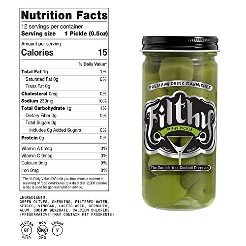 Filthy Pickle Stuffed Olives – Premium Cocktail Garnish - Non-GMO, Vegan & Gluten Free - 8.5oz Jar, 12 Olives. - Thumbnail 6