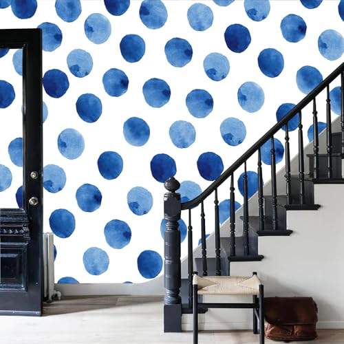 Papier peint 3D bleu marine haut de gamme à motif géométrie simple et points aquarelle XXL - 6