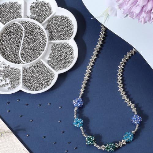 SUNNYCLUE 1 Box 3000Pcs Stainless Steel Beads Bulk 2mm Tiny Mini Round Bead Spacers Ball Beads Crimp Beads Seamed Rondelle Loose Spacer Beads for Jewellery Making Beading Kits DIY Bracelets Supplies - Image 4