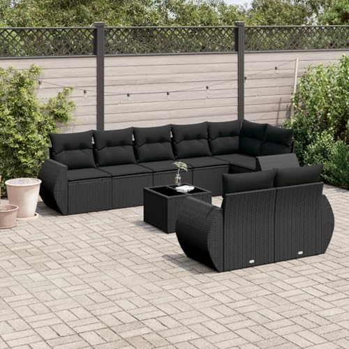 Homgoday Sofa Jardin Conjunto Rattan Garden Furniture Set de sofás de jardín 8 Piezas y Cojines ratán sintético Negro Conjunto Jardin Exterior con Cojines Modelo con Mesa