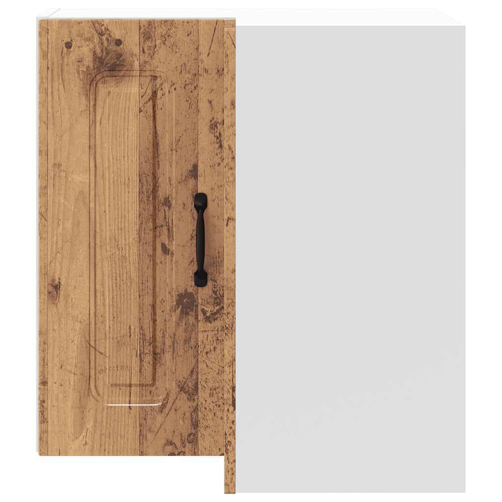 Kalmar Küchen-Eckhängeschrank, Altholz-Optik Holzwerkstoff, 57x57x60 cm, wandmontiert für Küche & Speisekammer, robuste Lagerung