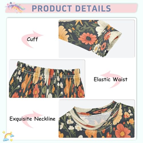 Pajama Sets Long Sleeve Floral Cute Hen Pattern Soft Comfy Sleepwear 2 Piece PJS 3-8T4