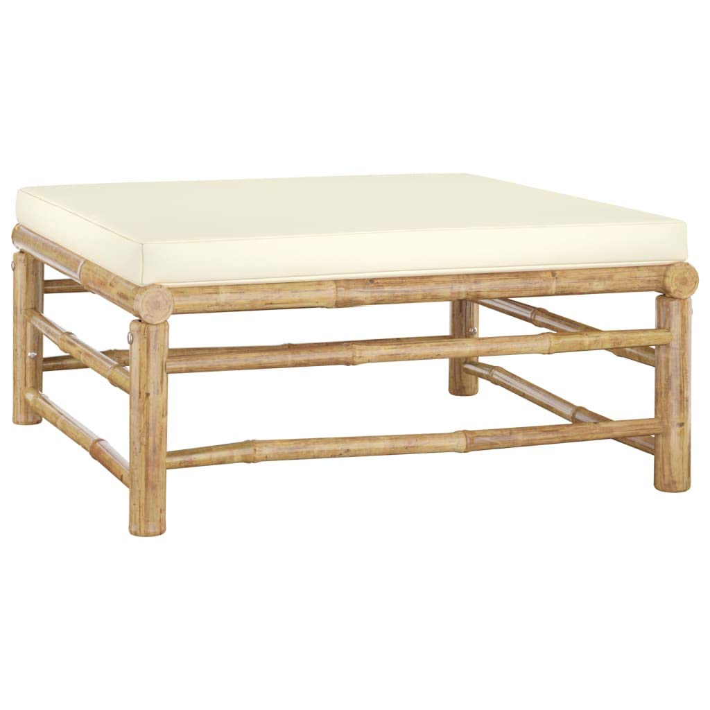 SKM Garden Footrest with Cream White Cushion Bamboo (Weight-17KG)
