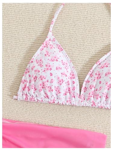 Image of Milumia Girl's 3 Piece Bikni Set Ditsy Floral Halter Swimsuit with Cover Up Skirts