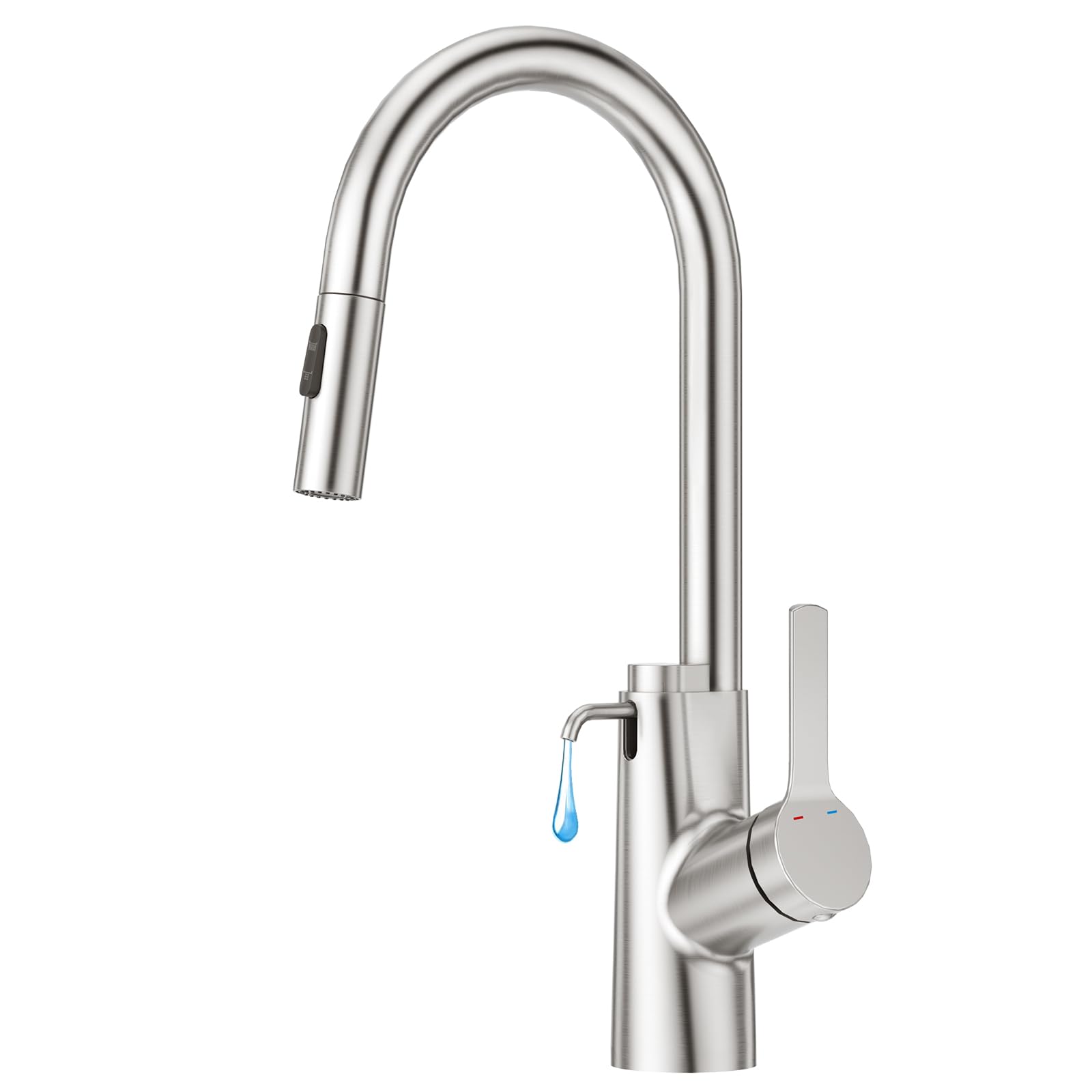 Grifo de cocina con dispensador de jabón integrado, monomando con 2 tipos de chorro, grifo de fregadero de cocina con ducha extraíble, giratorio 360°, alta presión, de acero inoxidable