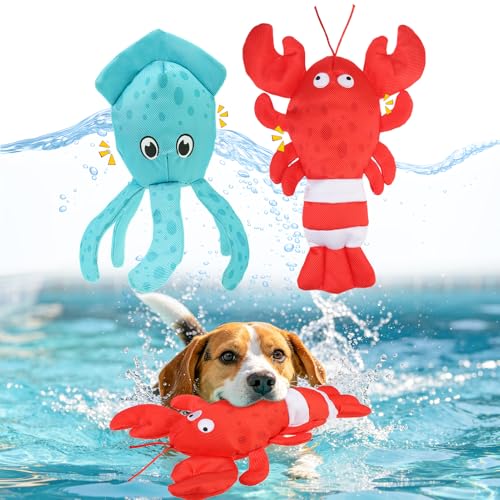 Juguetes flotantes para perros Lobster & Squid, pack x2