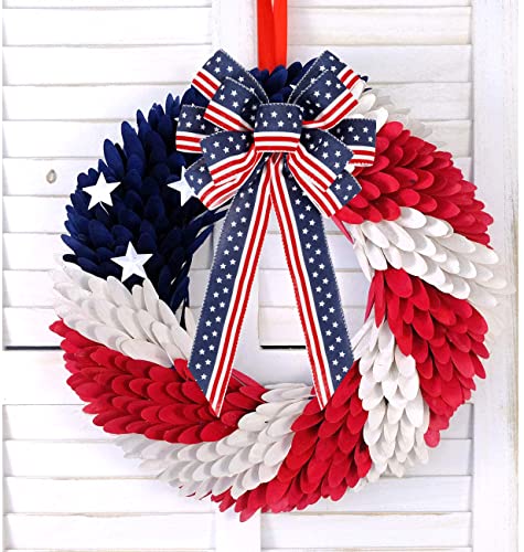 2 Pack 4Th Of July Decor Bow For Wreath,Red White Blue Stripe Stars Tree Topper Bows For Patriotic,Independence Day,Memorial Day,Veteran's Day,Front Door Indoor Outdoor Decorations #TOP4