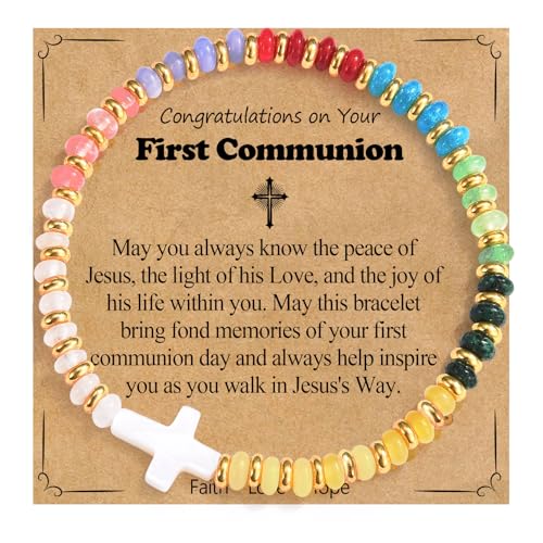 Image of First Communion Gifts for Girls- Catholic Holy 1st Communion Gifts Decorations Cross Bracelet for Kids Goddaughter Daughter Granddaughter