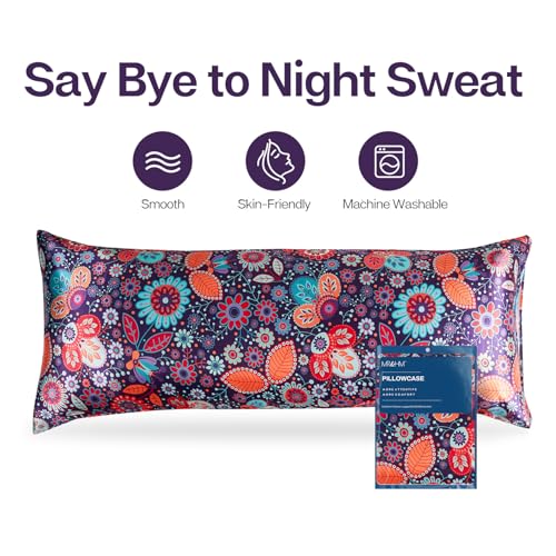 Image of MR&HM Satin Body Pillow Cover, Soft and Breathable Body Pillow Case with Envelope Closure, Cooling and Silky Long Pillowcase for Hair and Skin,Grey (20x54, Boho Floral)