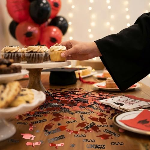 Image of Red and Black Graduation Confetti 2026, 1000 Pcs Class of 2026 Table Centerpiece Grad Confetti for 2026 Graduation Party Decorations Supplies