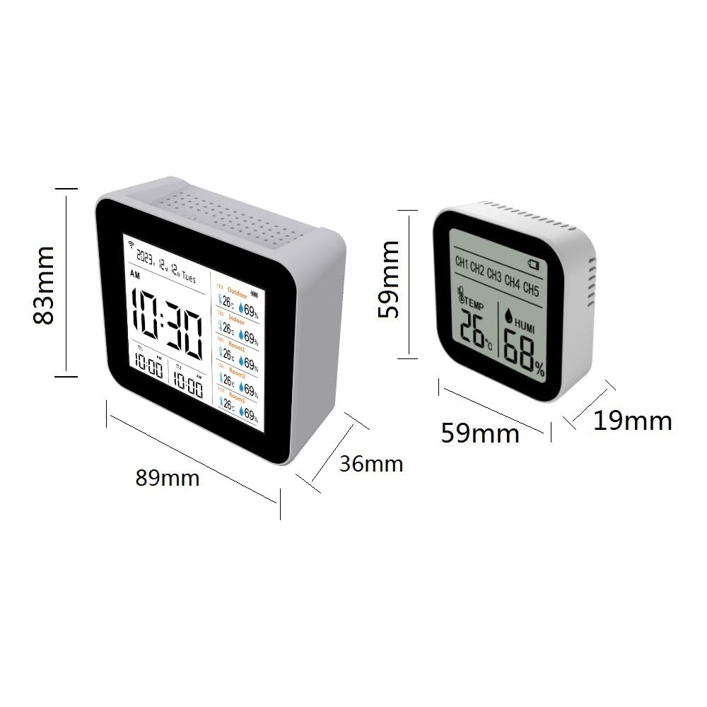 13-in-1-Tuya-WLAN-Intelligentes Thermometer-Hygrometer, präziser Temperatur- und Feuchtigkeitsmesser für den Innenbereich mit Zeit-/Kalender-/Alarmanzeige, unterstützt Remote-App-Steuerung für das