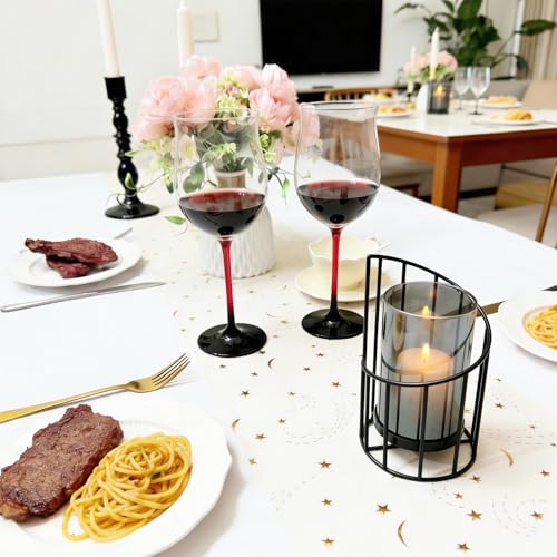2 Stück Windlicht Schwarz Wohnzimmer Deko, Kerzenständer Schwarzem Metall mit Glasglocke, Höhen 20cm & 16cm, Dekorative Kerzenhalter Schwarz für Wohnzimmer, Esstisch & Terrasse – Bild 3