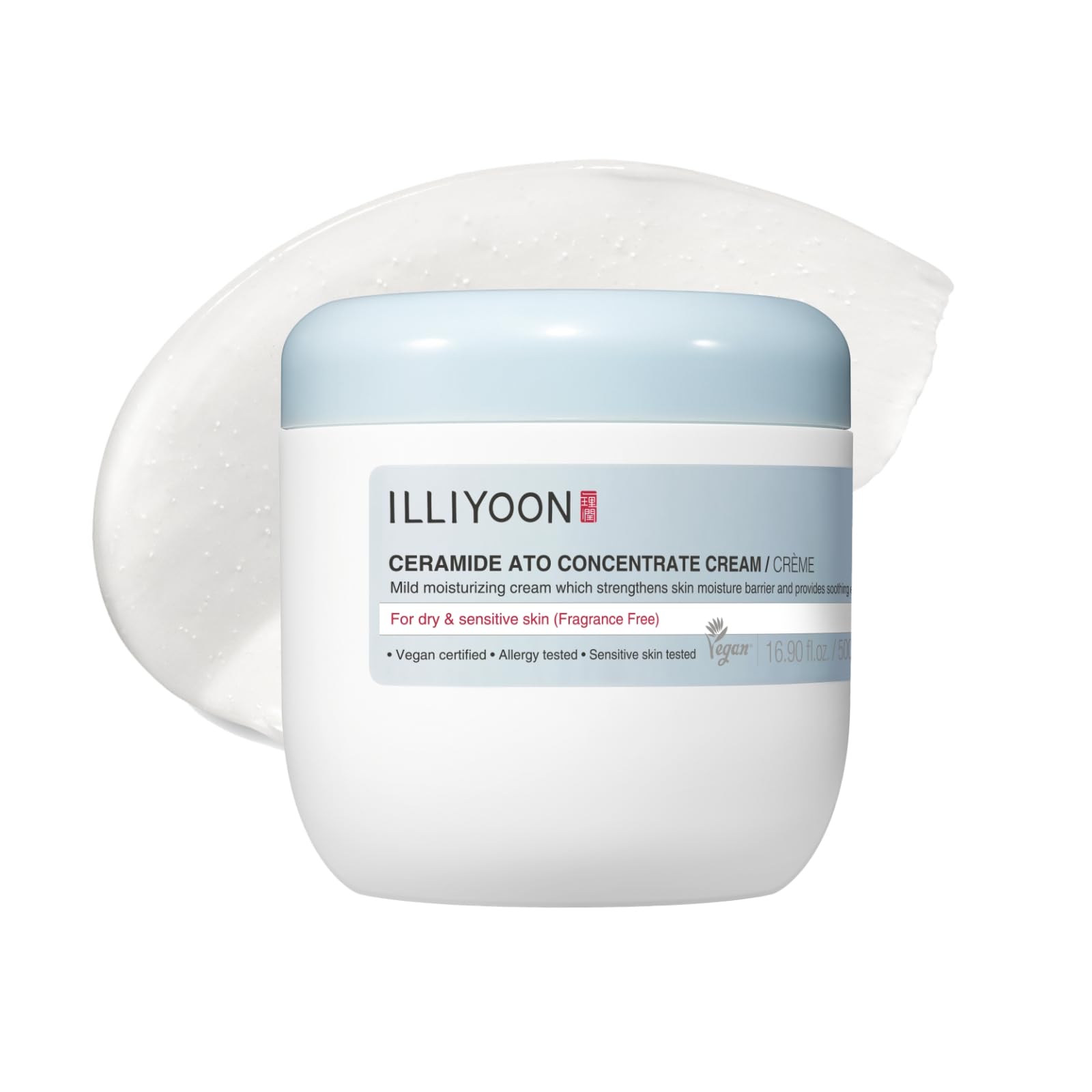 ILLIYOON Ceramide Ato Konzentrations Creme 500ml, Feuchtigkeitscreme für trockene, empfindliche Haut, 100 Std Hydration, Wiederherstellung der Hautbarriere, für Kinder & Erwachsene, Vegan, Parfümfrei