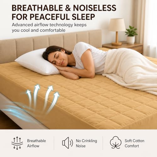 Image of RESTIFY 100% Waterproof Quilted King XL Size Mattress Protector 78x72 Inch 6.5x6 Ft Fits Upto 10 Inch Mattress | Premium Cotton Breathable Bed Protector | Mattress Cover for Double Bed |Beige