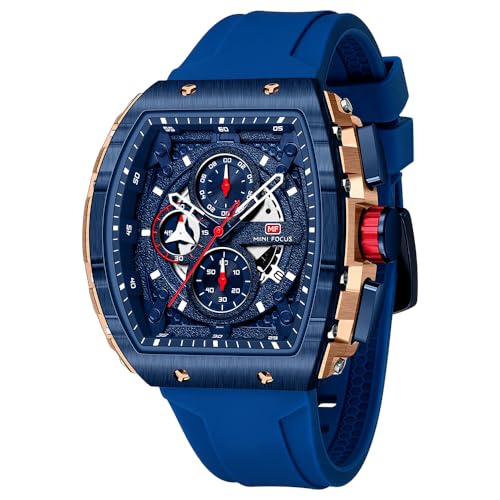 Mini Focus Montre Homme Sportive et Tendance, Montre Chronographe Quartz Étanche avec Fonction Lumineuse et Calendrier, Bracelet Silicone Confortable, Montre...