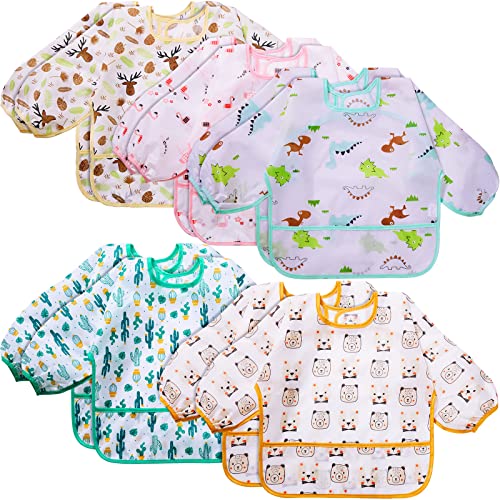 Image of Tarpop Long Sleeve Bibs Infant Smocks Multi Pack Waterproof Soft Sleeved Bibs for Babies Toddler Eating Feeding