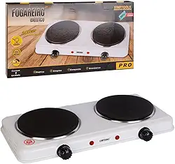 Fogareiro Elétrico de Indução, 2 Bocas, 2000W, Branco, Base em Metal, Controle de Temperatura Ajustável, Portátil, para Cozinha Doméstica, 43x21x6cm, 127V Economia Gás Camping Motor Home