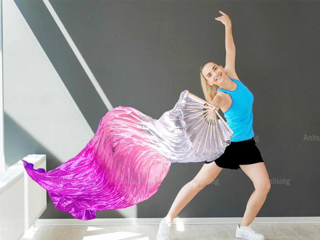 Anlising 1 Paar Fächer Schleier Bauchtanz, Bauchtanz Seide Fan, Lang Tanzfächer, Fächer Bauchtanz Fans, Bauchtanz Seidenfächer, Bauchtanz Schleier Lang Bambus Fan, für Bauch, Nationaltanz