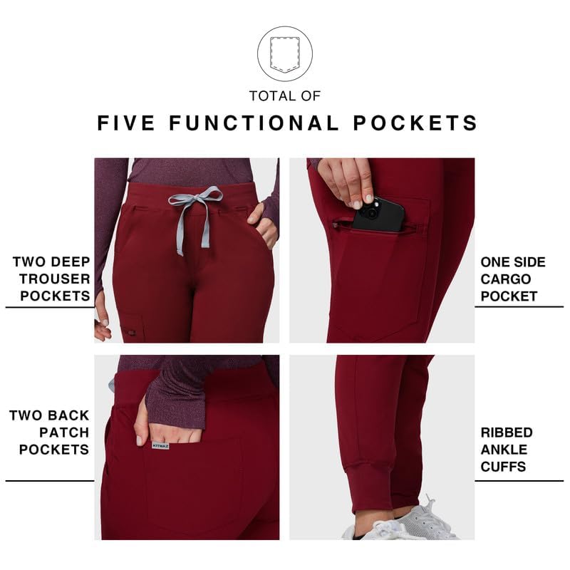 Image of Kitmaz Scrub Pants for Women - Mid Rise 4-Way Stretch Anti-Wrinkle Slim Fit Jogger Pants, Drawstring & 5 Pockets