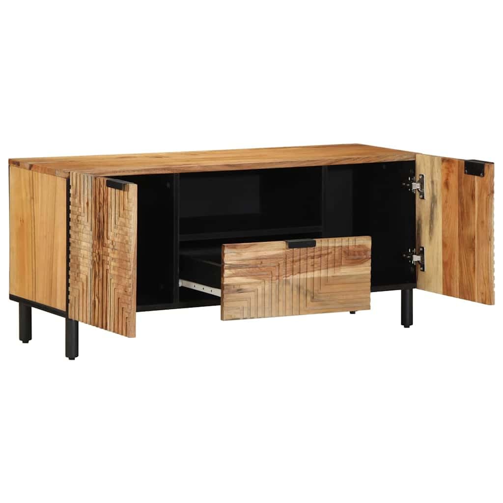 Meuble TV bois massif marron de 105 cm, le support idéal pour vos soirées cinéma en famille