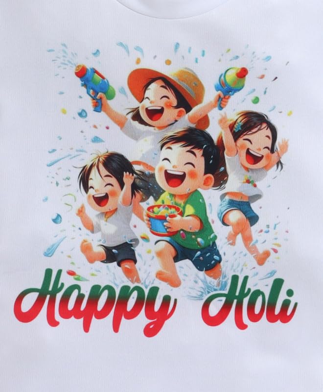 Image of The Magic Wand Kids Holi Festival Theme Printed T-Shirts, Girls Top, Boys Kurta Multicolored for Kids Baby Boys and Girls, Traditional Indian Wear Dress for Holi