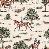 REDAMANCY Boho Modern Equestrian Painting Art Green Tree Horse Vintage Peel and Stick Wallpaper Stick on Contact Paper Vintage Wall Paper Easy Peel Off for nightstand Drawer Cabinet Renter