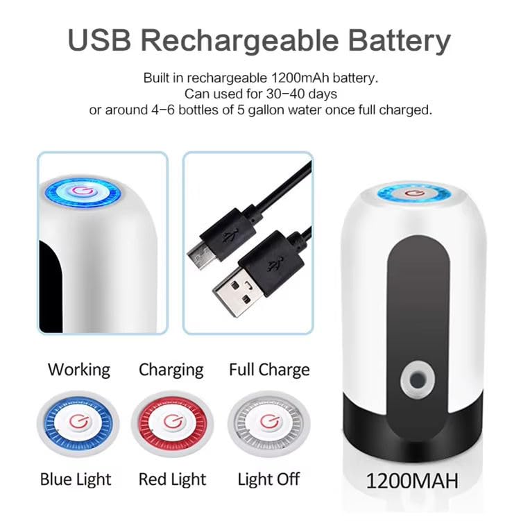 Image of VeeDee Portable Electric Water Dispenser - USB Rechargeable Universal Water Pump for 5 Gallon Jugs & 5-20L Bottles - Food Grade Silicone, One-Switch Operation for Kitchen, Office & Outdoor - Black