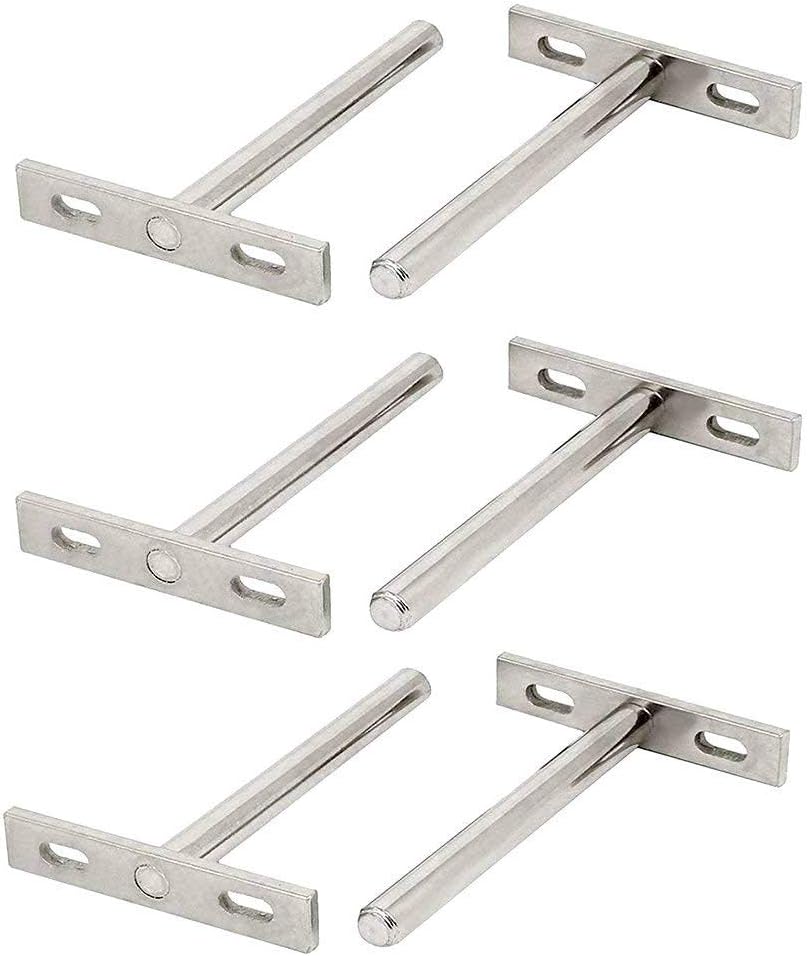Gasea 6 Packs 3 Inch Stainless Steel Floating Shelf Brackets Invisible Supports for Any Type of Shelf