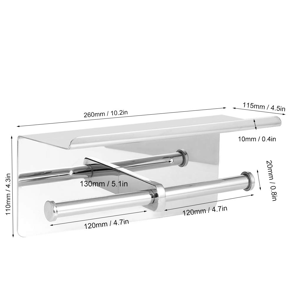 Tissting Portarotolo Doppio con ripiano portacellulare Portarotolo in Acciaio Inox Moderno Portarotolo da Parete Organizzatore da Bagno per Bagno di casa, Bagno dell'hotel (10,2 x 4,3 x 4,5 Pollici)