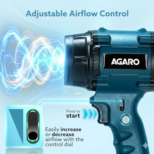 Image of AGARO Regal Cordless Leaf Blower, Rechargeable, Handheld Air Blower, Powerful 500W Motor, Up to 33000 RPM, Air Flow 45 Meter /sec, 18V Electric Dust Cleaner for Car, Home, Garage & Outdoor Clean