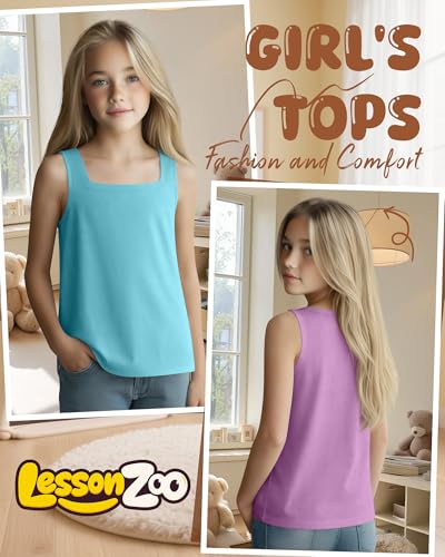 Image of 3 Pack Girls Square Neck Tank Tops | Basic, Sleeveless T-Shirts, Casual Summer Tanks, Kids Undershirts, School, Size 5-14 Years, Comfy, Elasticity