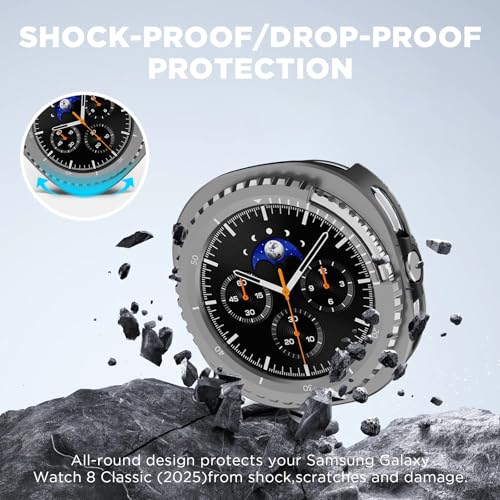 Wacanc Metal Protective Case For Samsung Galaxy Watch 8 Classic (2025) 46mm, Anti-Scratch Samsung Watch Case With Back Frame, Drak Gray - image 5