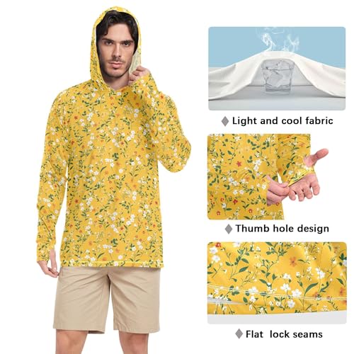 Autumn Flowers Orchid Yellow Sun Shirts Hoodies for Men Long Sleeve Beach Hoodies UPF 50 + Beach Shirt S4