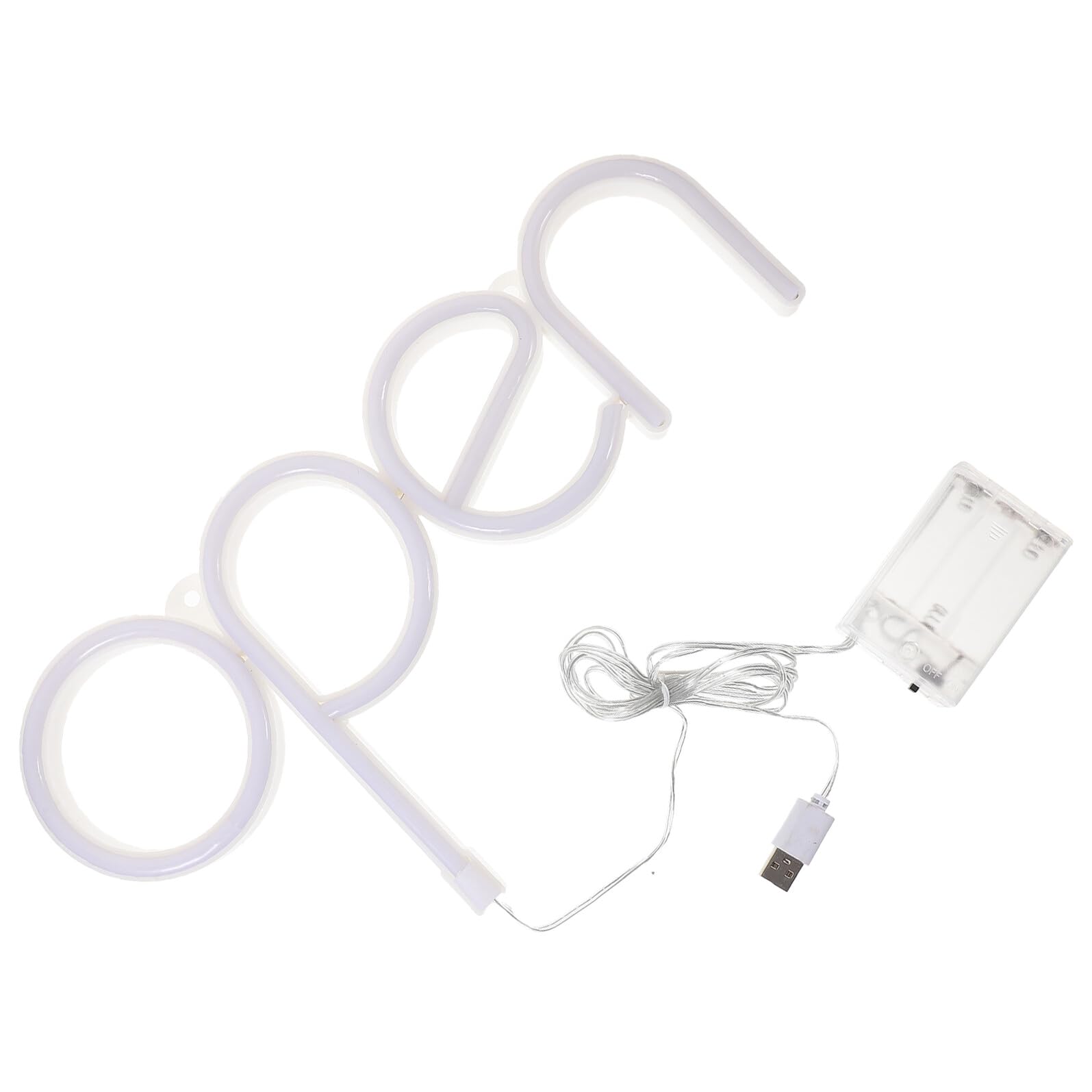 Letrero LED de Neón Abierto Blanco Alimentación por USB y Batería, Luz Decorativa para Cumpleaños y Ambiente en Bares o Habitaciones